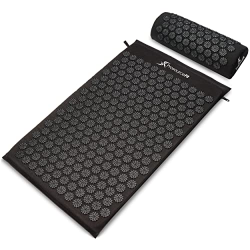 ProsourceFit Acupressure Mat and Pillow Set for Back/Neck Pain Relief and Muscle Relaxation, Large - Black/Black