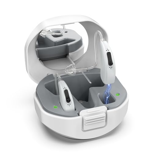 Lentorgi Rechargeable Hearing Aids for Seniors with Noise Reduction, BTE Hearing Aids for People with Mild Moderate Severe Hearing Loss, Dual Microphones, Comfortable Fit - Gray