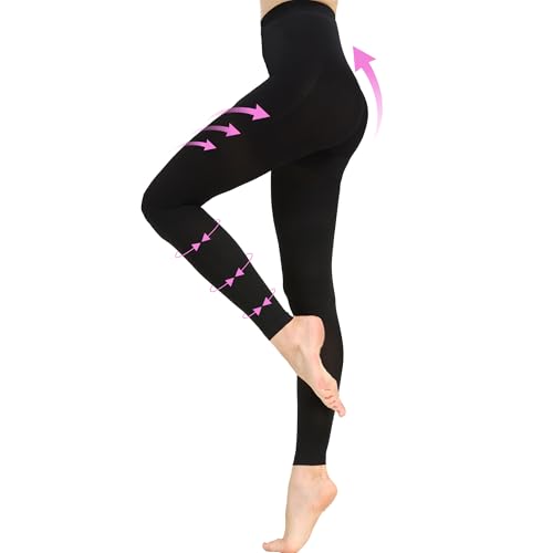 20-30 mmHg Graduated Compression Pantyhose for Women, Footless High Waist Support Compression Tights & Leggings for Swelling Relief, Circulation Boost & Travel Comfort, Black, X-Large