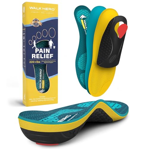 WalkHero Heavy Duty Orthotics Insoles, Remain Comfortable After Standing All Day, 220+lbs Plantar Fasciitis High Arch Support Inserts (Mens 5-5.5 | Womens 7-7.5, Coral Green)