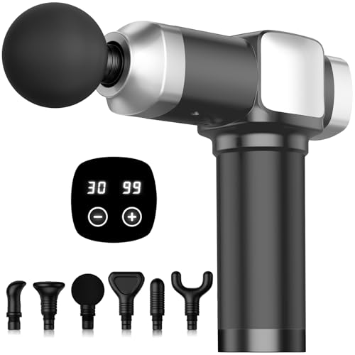 CAMEFER Massage Gun Deep Tissue, Handheld Percussion Muscle Massager for Back, Neck & Shoulder Pain Relief, Portable Electric Back Massager with 30 Speed Levels & 6 Massage Heads, Gift for Men Women