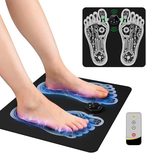 OKJY EMS Foot Muscle Stimulator & TENS Machine for Pain Relief - Helps Neuropathy, Plantar Fasciitis & Circulation - Portable Folding Mat with Remote for Elderly, Office Workers & Home Use