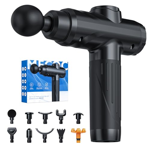 MECOC Massage Gun, Deep Tissue Percussion Massager for Pain Relief, Super Quiet Portable Body Relaxation Electric Muscle Massage Gun with 10 Attachment 30 Speed
