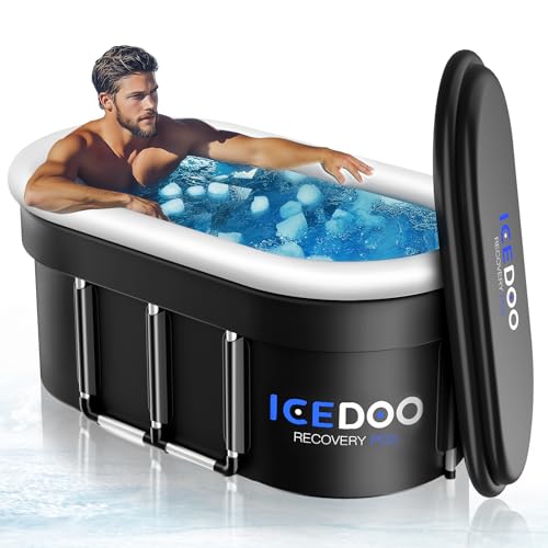 Wxtkkom Upgraded 175-Gal Oval Ice Bath Tub with Air Ring, Portable Drop-In Bathtubs for Cold Plunge - Foldable, Inflatable, Multi-Layered, with Lid, for Athletes & Adults, Home Gym Outdoor