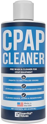 Essential Values CPAP Cleaner Pre-Wash, Safe & Scent-Free - 16 Fl Oz - Hose CPAP Cleaning Kit Supplies with Dye-Free Prewash Soap - Compatible with All C PAP Equipment & Machines