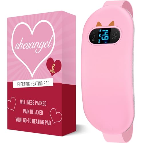 Electric Heating Pad, Portable Cordless Menstrual Heating Pad with 6 Heat Levels and 6 Massage Modes, Fast Large Heating Belly Wrap Belt for Cramps, Back Pain Relief Gifts for Women Girls Her
