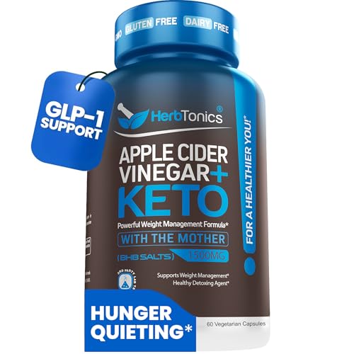 Herbtonics Apple Cider Vinegar + Keto BHB Capsules | GLP-1 Support for Appetite, Cravings & Weight Management | Metabolism Support with Satiety Support | 60 Capsules - 1 Month Supply