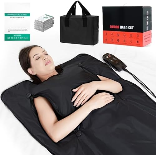 yamxun Infrared Sauna Blanket for Home: Portable Full Body Detox Wrap with Deep Heat Relaxation - Adjustable 86-176°F Far Infrared Therapy 20-60 Min Timer Waterproof Foldable Design 71 x 31.5 Inch