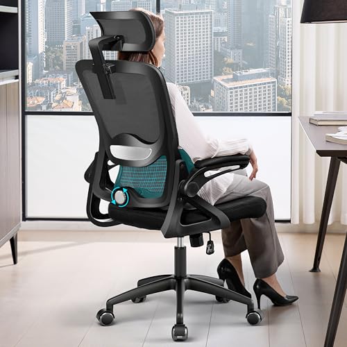 Nexthro Ergonomic Office Chair,Mesh Office Chair with Lumbar Support,High Back Desk Chair with Flip-up Arms,400 lbs Big and Tall Computer Chair with Headrest,Comfy Desk Chairs
