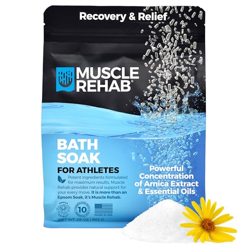 Muscle Rehab Epsom Salt Bath Soak 29 oz with Arnica - Fast-Dissolving Bath Salts for Muscle Relief and Recovery - Cooling Formula - Made in USA