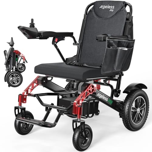 AGELESSJOY Electric Wheelchairs for Adults & Seniors, 15 Miles Range All-Terrain Foldable Portable Power Motorized Wheelchair with 500W Motors, Airline Approved 350 lbs Capacity, Red