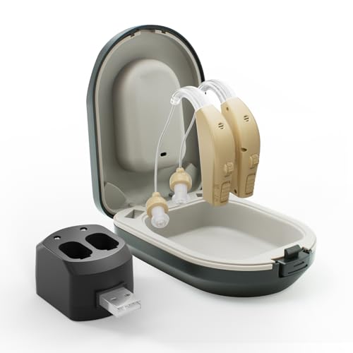 Hearing Aids for Seniors Rechargeable Invisible Behind The Ear Design with 20H Battery DSP Noise Reduction OTC Hearing Aids for Mild to Moderate Hearing Loss Easy Volume Control Not Amplifiers