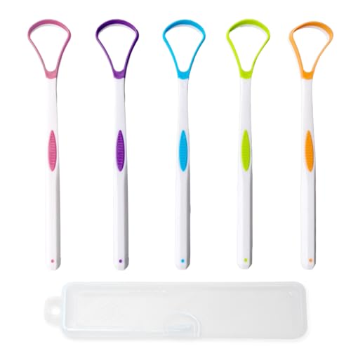 5 Pieces Tongue Scraper Cleaner for Adult & Kids, Colorful Plastic Tongue Brush Oral Care Scrapers Kits for Fresh Breath Mouth Health Cleaning Accessory