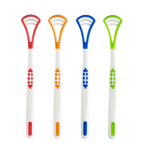 4-Pack Tongue Scraper Oral Care Kits – Plastic Dual-sided Tongue Brushes for Reducing Bad Breath, Includes Comfort Grip Handle, Ideal for Adults and Kids Healthy Oral Hygiene Tools