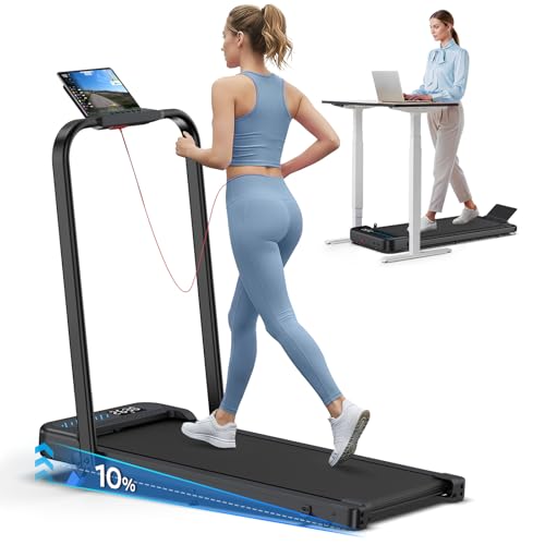 Cardirun Walking Pad with Incline and Handle Bar, Foldable Treadmills for Home Small Spaces, 3.0HP Quiet Compact Treadmill, Portable Under Desk Treadmill with LED Display, App & Remote Control