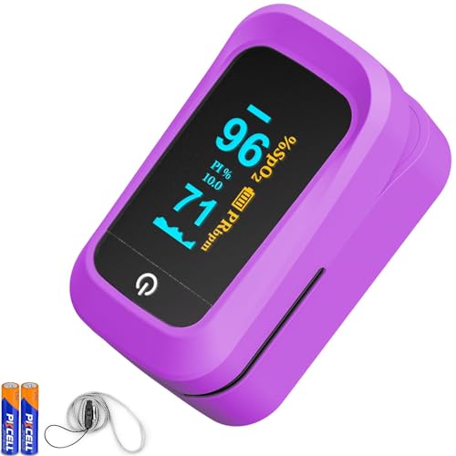 Pulse Oximeter Blood Oxygen Monitor for Oxygen Saturation SpO2 & Pulse Rate, Fingertip Pulse Oximeter with Clear Easy-Read Display, Oximeter One-Button Operation, Portable Pulse Ox for Home Use, Travel & Sports Purple