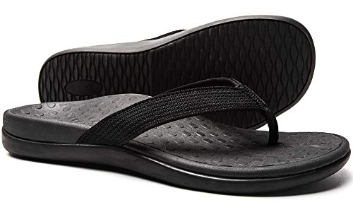 LLSOARSS Plantar Fasciitis Feet sandal with Arch Support - Best Orthotic flip flops for Flat Feet，heel pain- For Women (8 M US, Black)