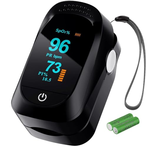 Fingertip Pulse Oximeter - Accurate SpO2 Monitor with AAA Batteries for Home/Outdoor (Black)
