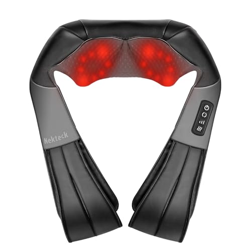 Nekteck Shiatsu Neck Massager with Heat for Pain Relief Deep Tissue, 2026 Upgraded 3D Back Shoulder Kneading Massage Pillow, Relaxation Gifts for Mom Dad Father's Day, Black(NOT Cordless)