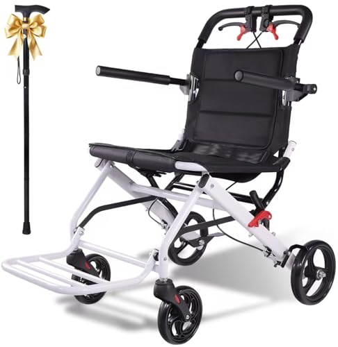Lightweight Transport Wheelchair for Adults & Seniors, Foldable Travel Wheelchair with Upgraded 18.1" Wide Seat, Narrow Wheelchair for Tight Spaces, Portable Folding Wheelchair for Car