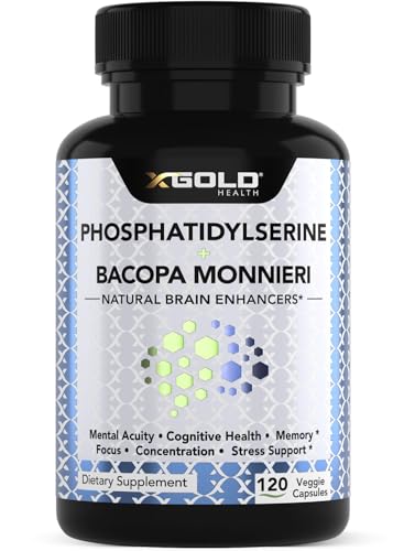 PhosphatidylSerine & Bacopa Monnieri 800 mg 2 in 1 Supplement - Natural Brain Enhancer/Nootropic for Enhanced Focus and Concentration, Memory Support, & Cognitive Function - 120 Vegetarian Capsules