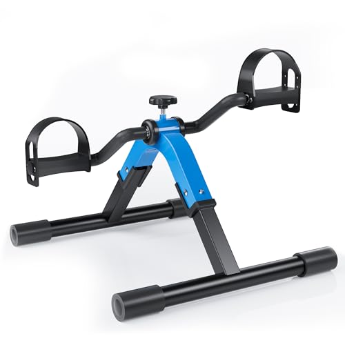 RYGEO Folding Pedal Exerciser Mini Exercise Bike Under Desk Bike for Arms and Legs Workout, Portable Desk Bike Peddler Machine for Sedentary Officer & Seniors