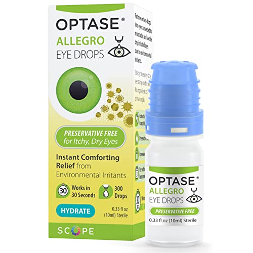 OPTASE Allegro Lubricant Eye Drops, 0.33 fl oz – Preservative Free Eye Drops for Dry Eyes – Artificial Tears for Environmental Irritants - Contact Lens Compatible - Multidose Bottle Contains 300 Doses