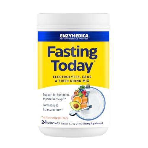 Enzymedica Fasting Today Drink Mix - Electrolyte Powder Supplement for Intermittent Fasting, Support for Hydration, Appetite & Muscle Health, Keto Friendly, Tropical Pineapple Flavor - 8.75 oz