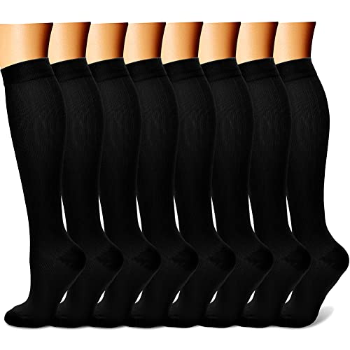 CHARMKING Compression Socks for Women & Men (8 Pairs) 15-20 mmHg Graduated Copper Support Calf Socks are Best for Pregnant, Nurses - Boost Performance, Circulation, Knee High Wide Calf(L/XL, Black)
