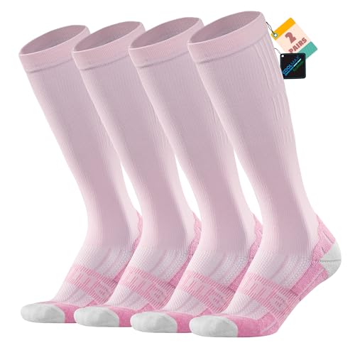 BRISIRA Coolmax Cooling Compression Socks for Women 2 Pairs Knee High 15-20 mmHg Arch Support for Nurse Pregnancy Flying