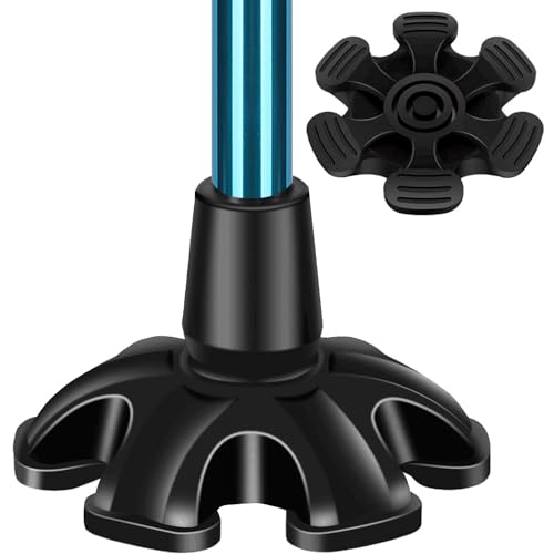 supregear Cane Tip 3/4" - Self Standing Heavy Duty Rubber Replacement for Walking Cane - Stable Six Point Non-Slip Feets Base - 6 Leg Black Attachment Foot Pad for Folding and Walking Stick
