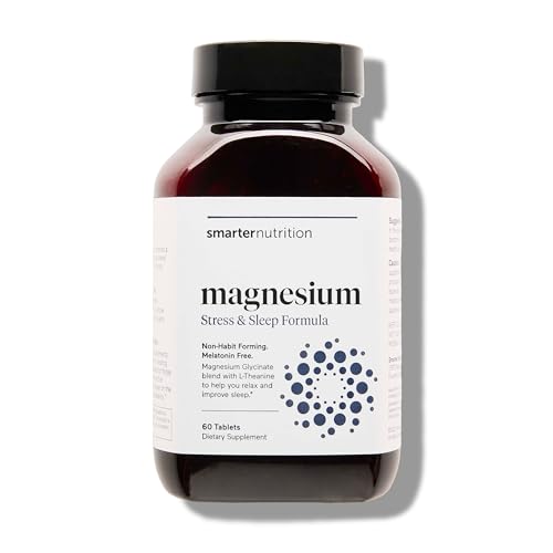 Smarter Nutrition Magnesium Complex - Chelated Magnesium Glycinate with Citrate, Malate and L-Theanine for Sleep, Muscle Relaxation and Stress Support - Non-GMO - 60 Tablets[30DaySupply]