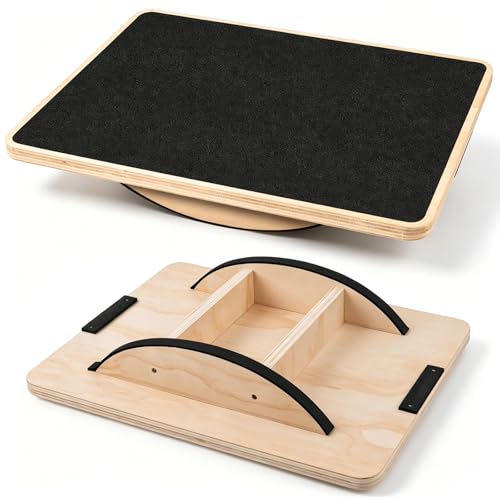Cesilili Wooden Wobble Balance Board, Anti-Slip Rocker Board for Core Strength and Balance Training, 350LBS Capacity for Home Gym Office