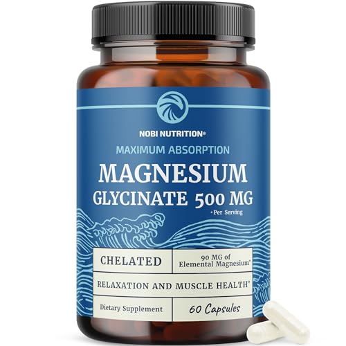 Magnesium Glycinate 500mg | Chelated for High Absorption | Muscle Relaxation, Bones, Heart, Nerve, Sleep & Calm Support for Women & Men | Magnesium Chelate Supplement & Bisglycinate Complex | 60ct