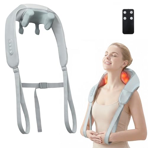 Ohiele Cordless Neck Massager with Heat for Pain Relief,6D Kneading Shiatsu Neck and Shoulder Massager Deep Tissue with Remote,Use at Home, Office, Car - Gifts for Mothers Fathers Day(Cloud Gray)