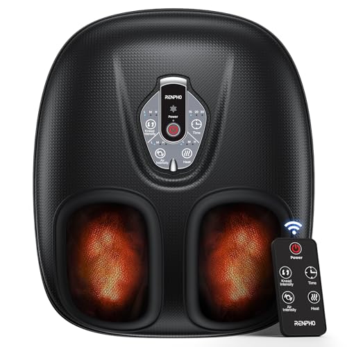RENPHO Foot Massager Machine with Heat [2026 Upgraded], Fathers Day Dad Gifts for Men Husband, FSA Eligible HSA Shiatsu Foot Massager for Plantar Fasciitis, Cordless Control, Gifts for Women, Black