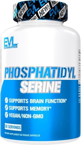 PhosphatidylSerine Nootropics Brain Support Supplement - Evlution Nutrition Phosphatidylserine 300mg per Serving Brain Supplement for Memory and Focus Support - Vegan and Non-GMO (30 Servings)