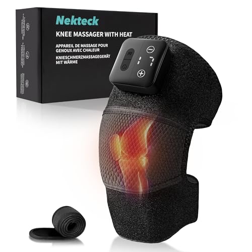 Nekteck Knee Massager with Heat - Cordless Heated Knee Brace with Vibration for Pain Relief, Rechargeable Knee Heating Massager with 5 Heat Levels and 3 Massage Mode, Ideal Gift for Mom Dad