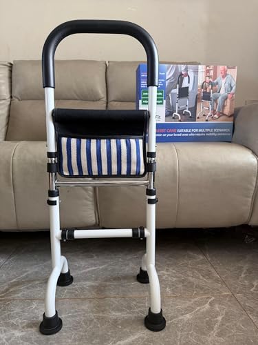 Quad Cane for Knee Replacement Recovery Aids; Stand Assist Aid for Elderly; Assist Rail for Getting Up from Couch Toilet Shower Bedside; Height Adjustable 30‘‘ to 36 ’’, Bear 350LBS