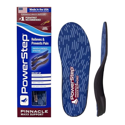 PowerStep Pinnacle Maxx Orthotic Insoles, Maximum Stability & Comfort, Firm & Flexible Angled Heel, Flat Feet & Overpronation, Heavy Duty Shoe Inserts for Men & Women, Made in USA (M 7-7.5, W 9-9.5)