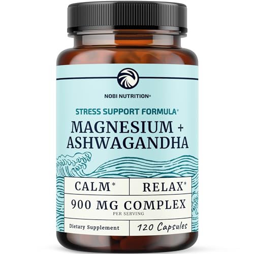 Magnesium Ashwagandha | Calming Magnesium Supplement for Adults | Relax, Rest, Calm Mood & Sleep Support | Mag Citrate & Oxide 400 mg + Ashwagandha 500 mg | Muscle Health & Stress Relief | 120 Ct