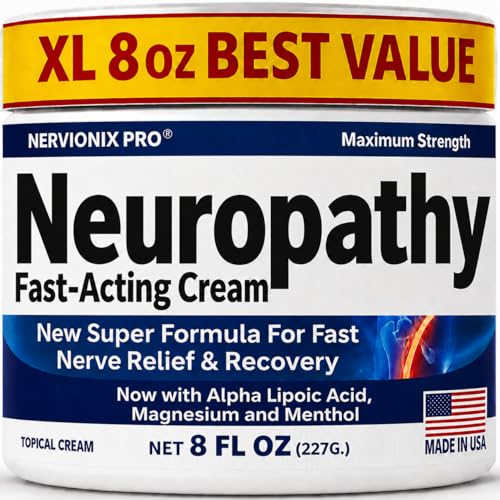 Neuropathy Nerve Relief Cream – Extra Large 8 oz – Maximum Strength for Feet Hands Legs Toes Back – Natural Ingredients Arnica Aloe Vera MSM Vitamins – Fast-Acting Soothing Relief – Super Value 8 oz