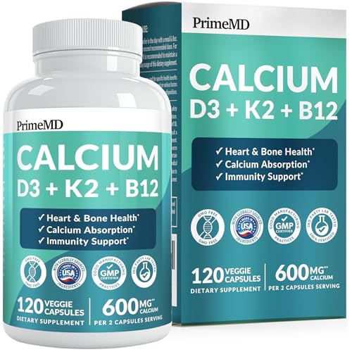 4-in-1 Calcium Supplements for Women & Men - Calcium Citrate with D3 K2 Vitamin 5000 IU - Calcium 600mg with Vitamin D3 K2 - Everyday Vitality Supplement - Vegan-Friendly, Gluten-Free (120 Capsules)