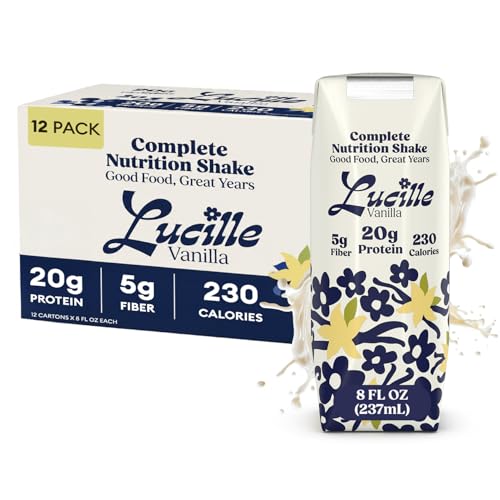 Lucille Meal Replacement Shake – Vanilla, High Protein Drink for Adults & Seniors, 20g Protein & 6g Fiber, 230 Cal, Lactose Free and Gluten Free, 8 oz (12 Pack)