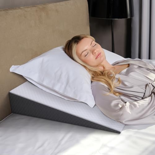 Kolbs Bed Wedge Pillow for Sleep Apnea, Acid Reflux and Back Pain Relief, Anti Snore Pillow, Memory Foam Wedge Cushion with Chic Jacquard Cover - Headboard Wedges for Sleeping (5" Gentle Incline)