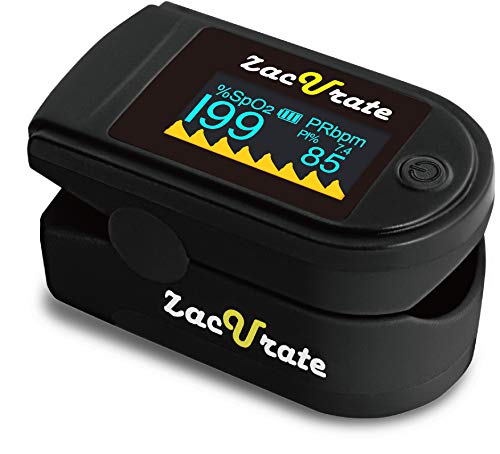 Zacurate 500 Series Fingertip Pulse Oximeter Blood Oxygen Saturation Monitor with Silicon Cover, Batteries and Lanyard, Mystic Black - OLED