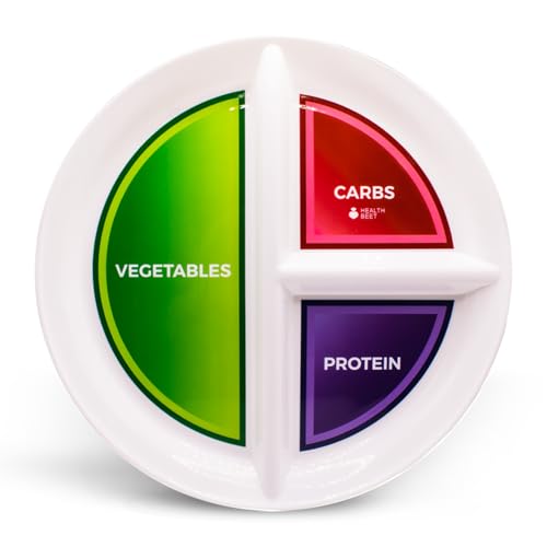 Health Beet 10” Diabetic Portion Control Plate for Balanced Eating -3 Divided Sections for Veggies Carbs & Protein - Microwave & Dishwasher Safe Bariatric Sectioned Plates for Adults & Kids - 1 Pack