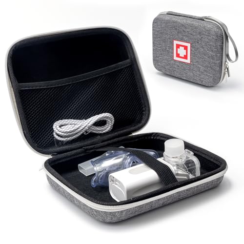 Protective Carrying Case for Portable Nebulizer, Travel Medical Bag with Hard Shell for Inhaler Spacer, Masks, Asthma Accessories Emergency Medicine Storage Bag for Kids and Adults (Gray)