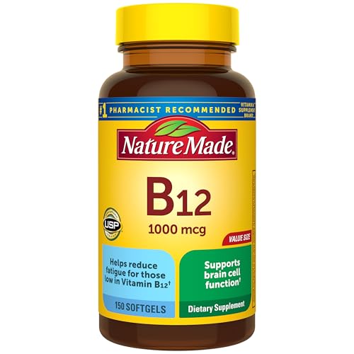 Nature Made Vitamin B12 1000 mcg, Dietary Supplement for Energy Metabolism Support, B12 Vitamins 1000 mcg, 150 Softgels, 150 Day Supply