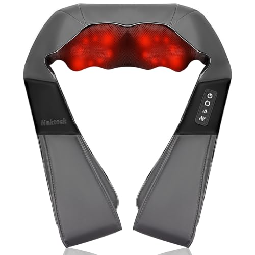 Nekteck Shiatsu Neck Massager with Heat for Pain Relief, Gray, NOT Cordless
